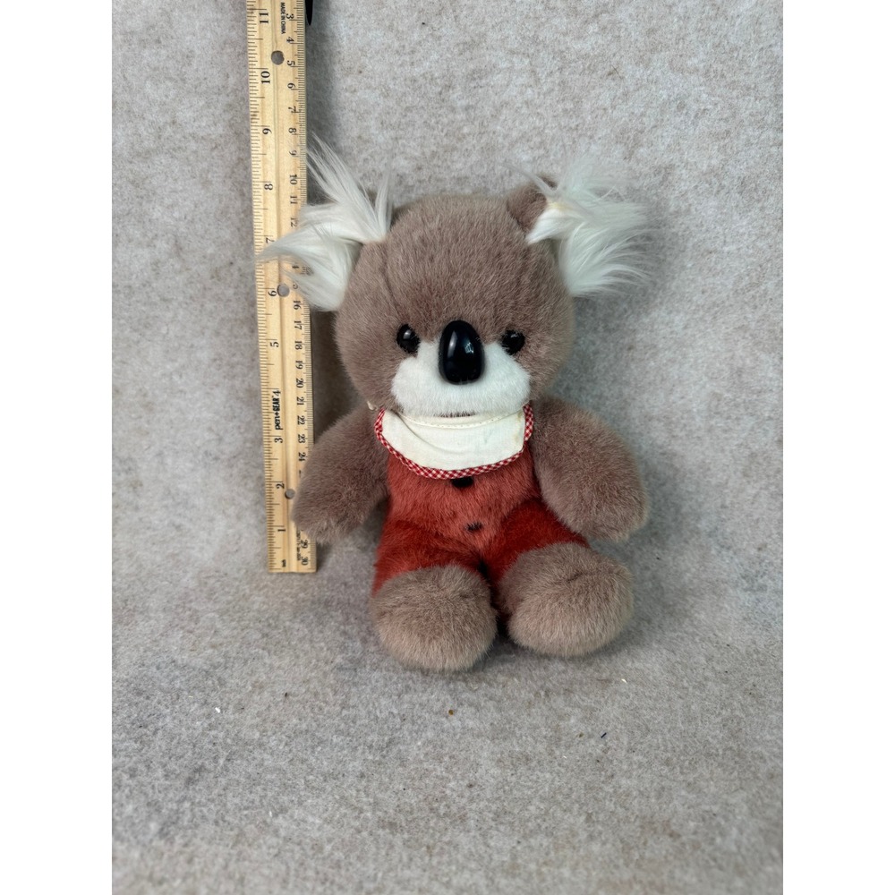 Vintage Dan Brechner Koala Bear Plush Toy Red Overalls Striped Bib‎ Collar